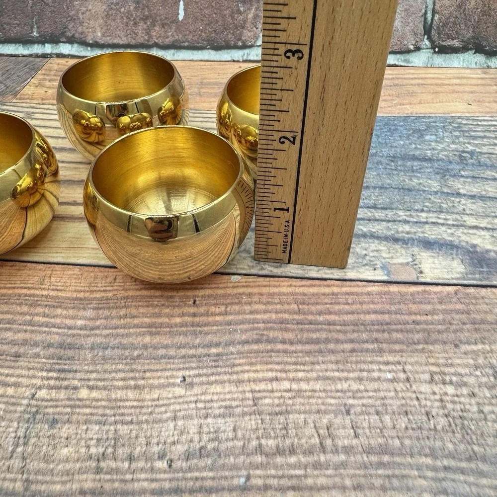 Vintage Korean SOJU Shot Glass 24K Gold Plated Set‎ of 4 Stainless Steel Sake